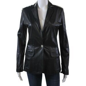 In Transit 2 Womens Leather One Button Long Sleeve Lined Blazer Black Size XS